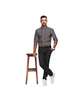 DARK BROWN WITH BLACK TRINGLE PRINT COTTON SHIRT